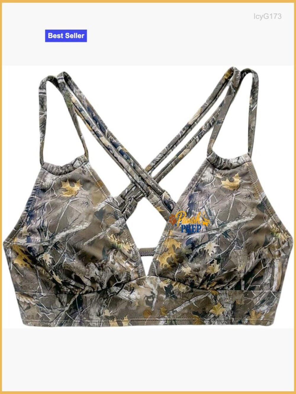 Women's Camo Triangle Bikini Top Criss Cross Backless Swim Top